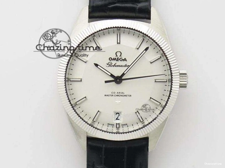 0421 De Ville Date YG MKF 1:1 Best Edition White Textured Dial Diamonds Marker on Brown Leather Strap A WaterResistant 7754